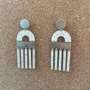 Handcrafted White Speckled Fringe Drop Earrings